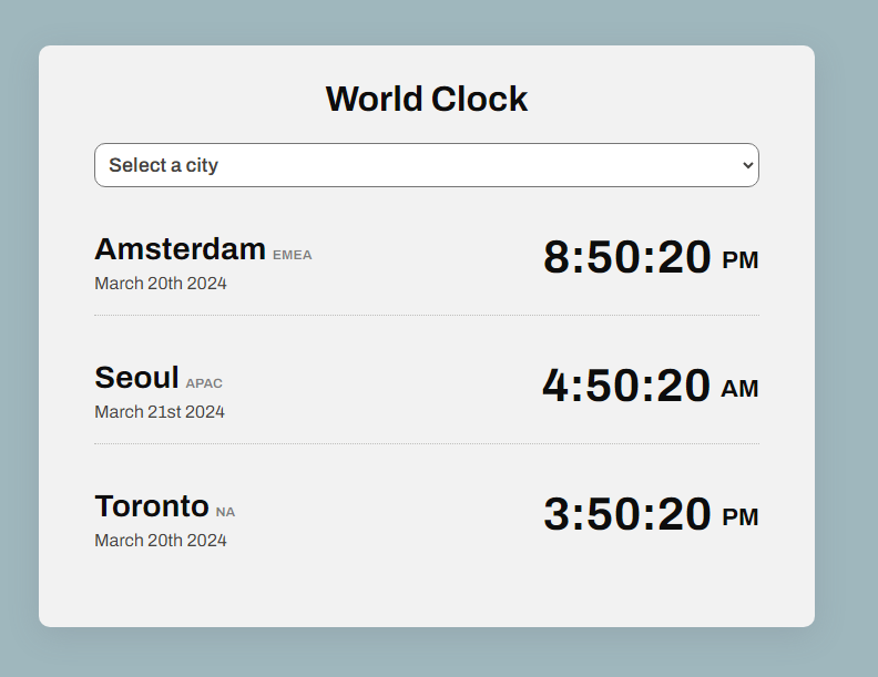 screenshot of world clock app